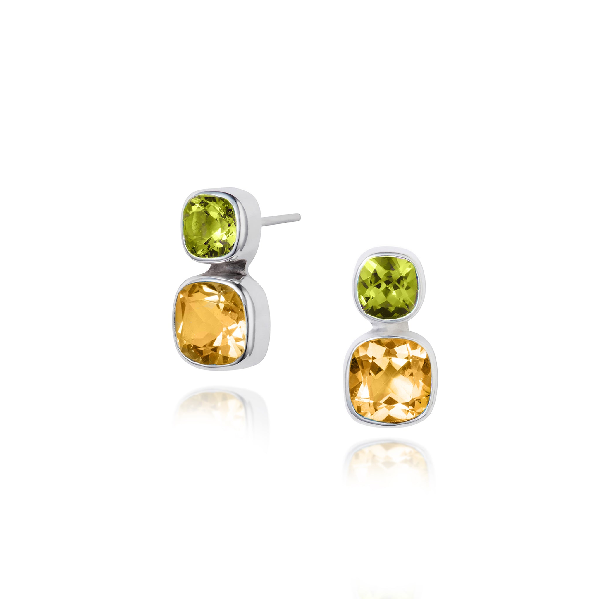 Silver Stud Earring With Natural Citrine And Peridot Christin Ranger