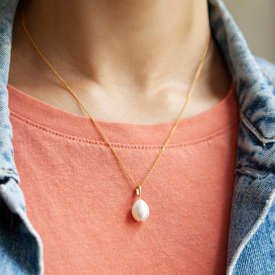 Freshwater Pearl Pendant with Gold Vermeil on model