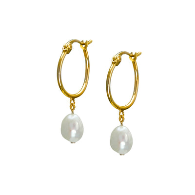 Gold Huggie Hoop Earring with Pearl