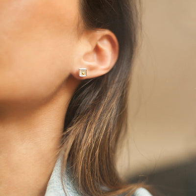 Heart of Gold Silver Stud Earrings on Model