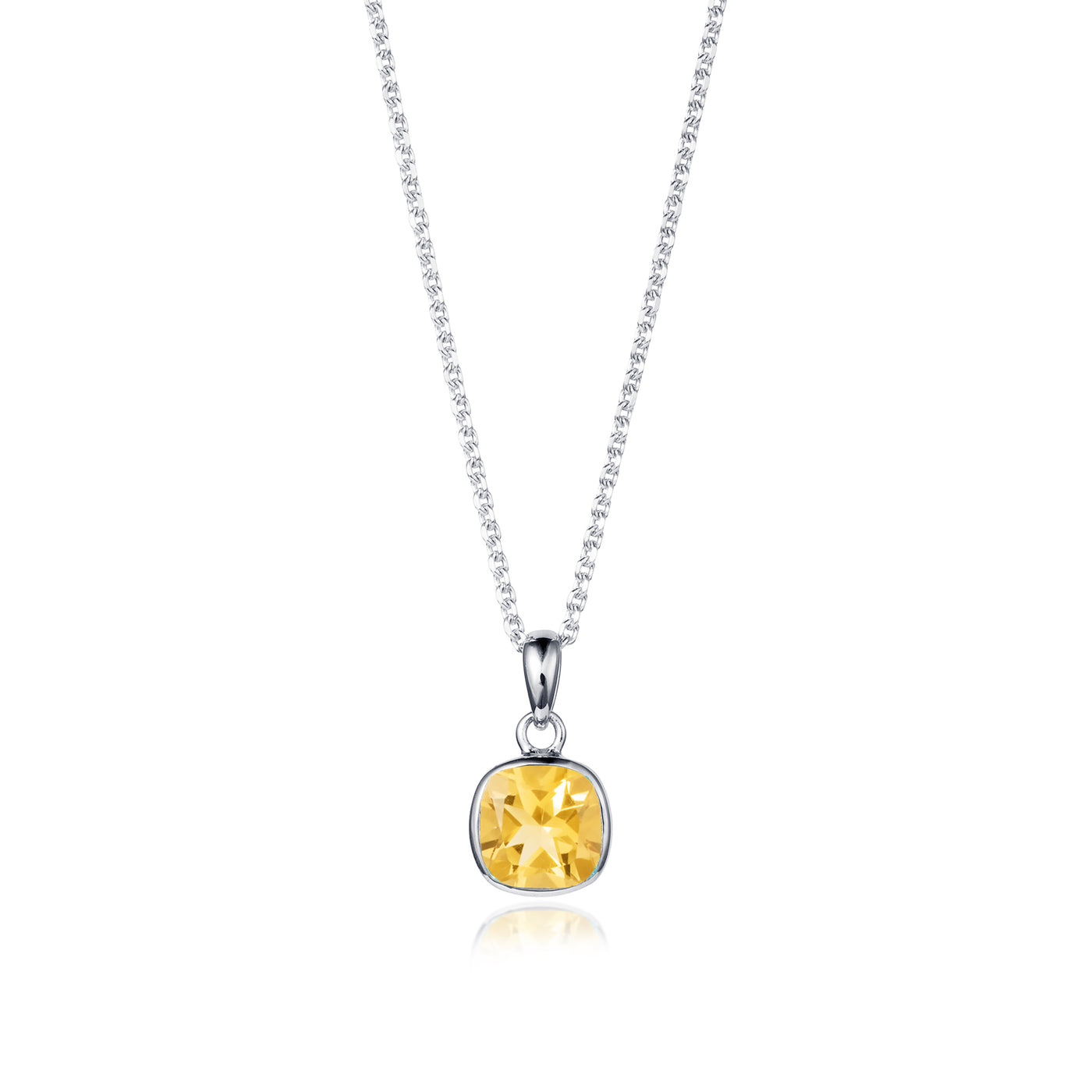 Silver Pendant Necklace With Natural Citrine