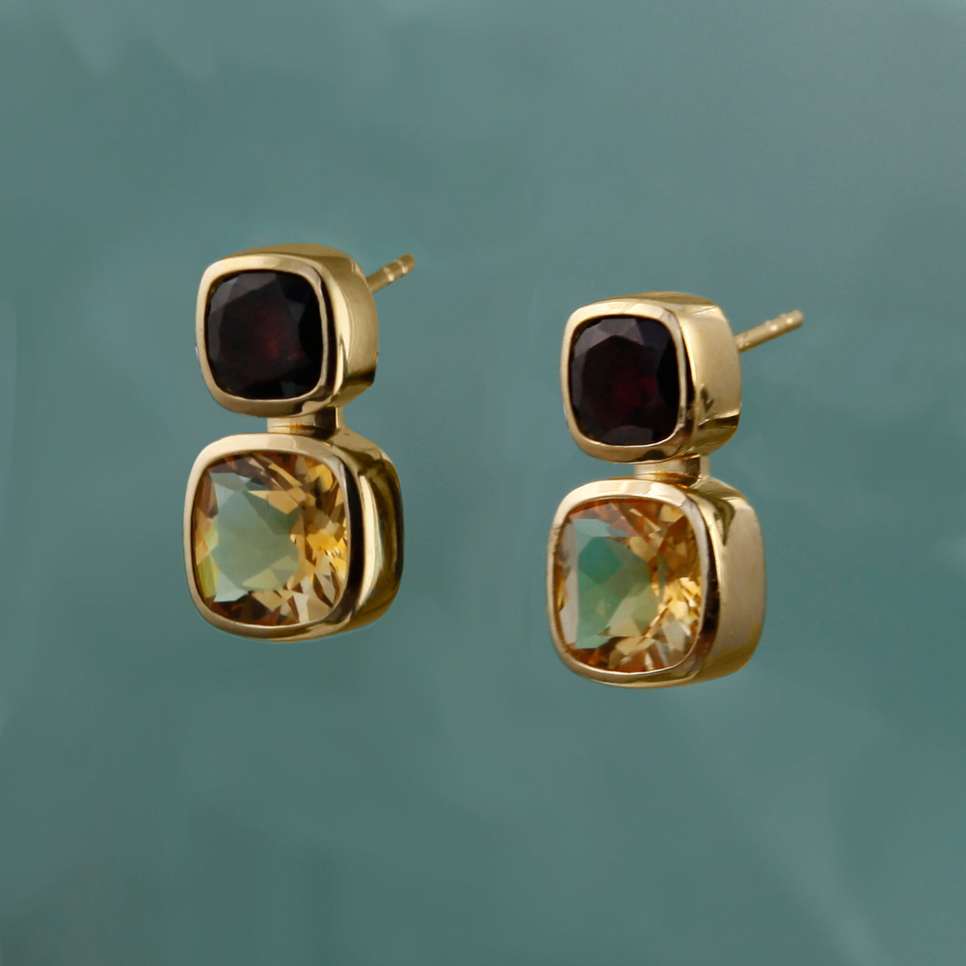 Photo of Gold Citrine & Garnet Stud Earrings