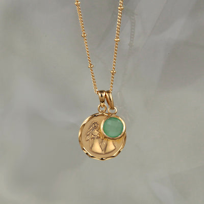 Gold Zodiac Sign Necklace - Gemini with Birthstone