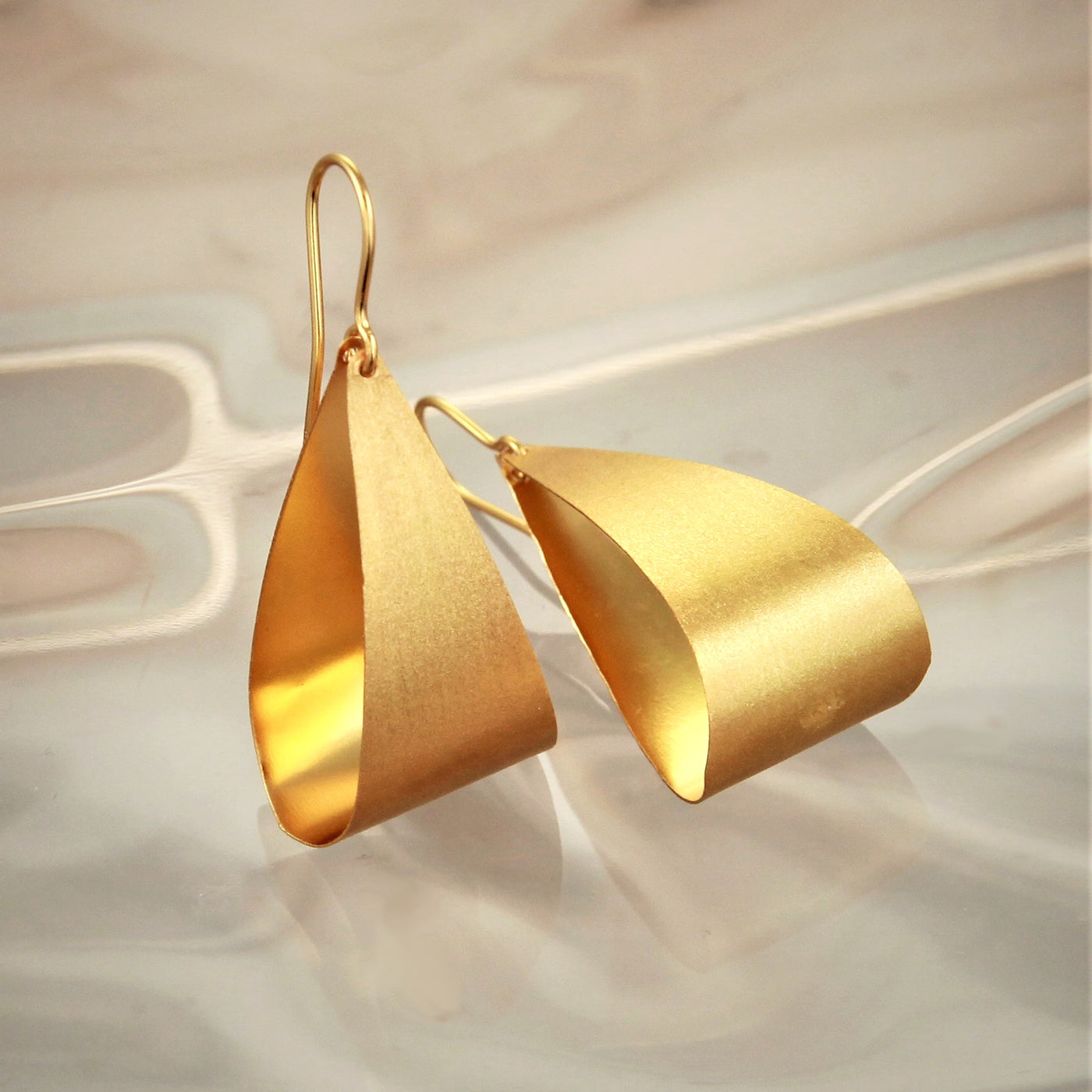 Image of Large Pear Drop Golden Hoop Earrings