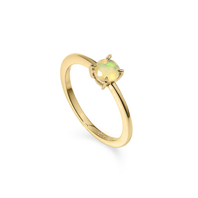Image of Fire Opal Solitaire Ring In 18k Gold Vermei