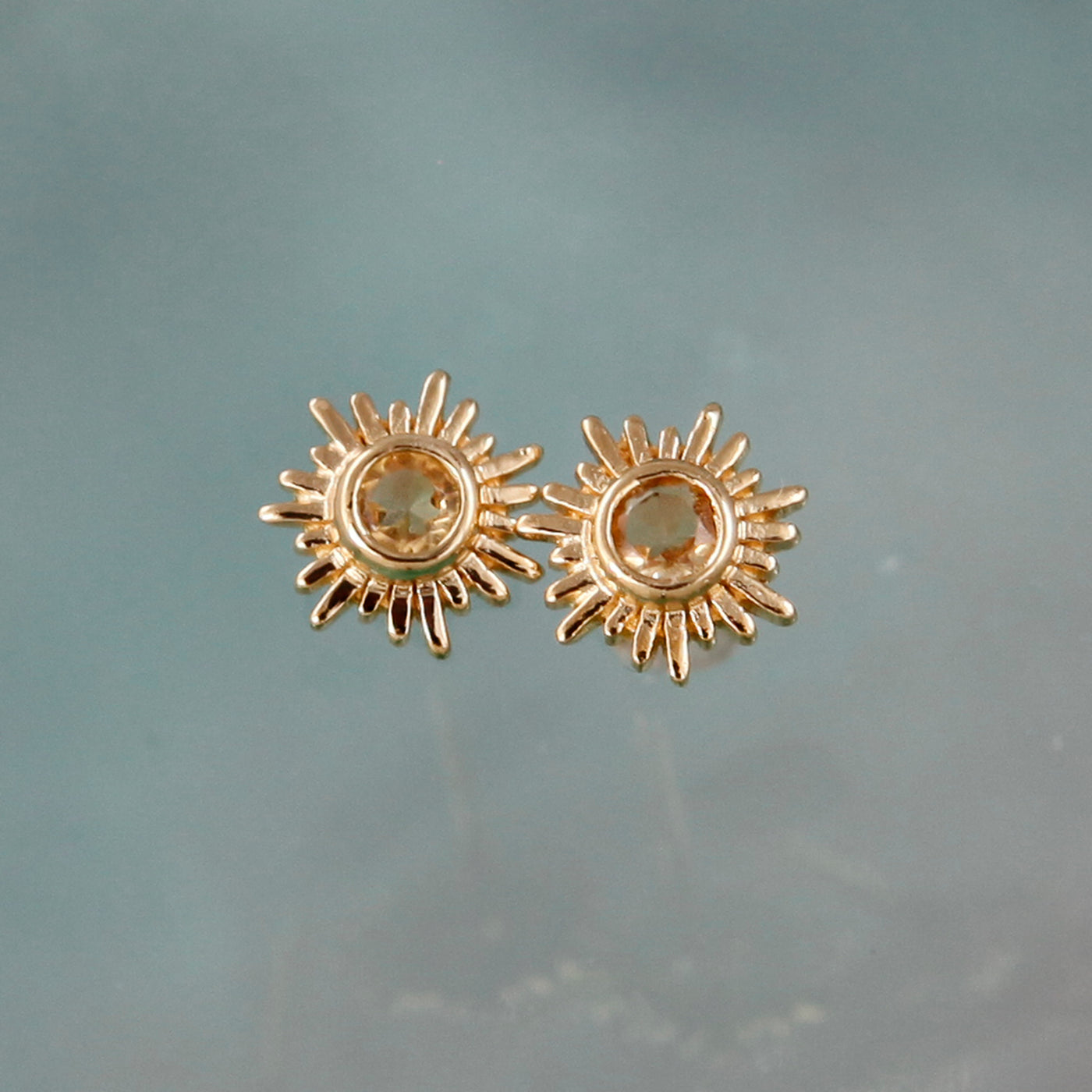 Image of Gold and Citrine Sun Stud Earrings