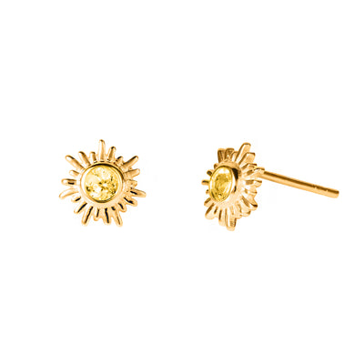 Photo of Gold and Citrine Sun Stud Earrings