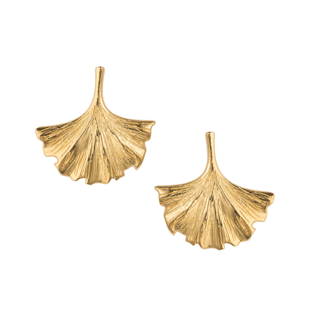 Gold Ginkgo Leaf Stud Earrings