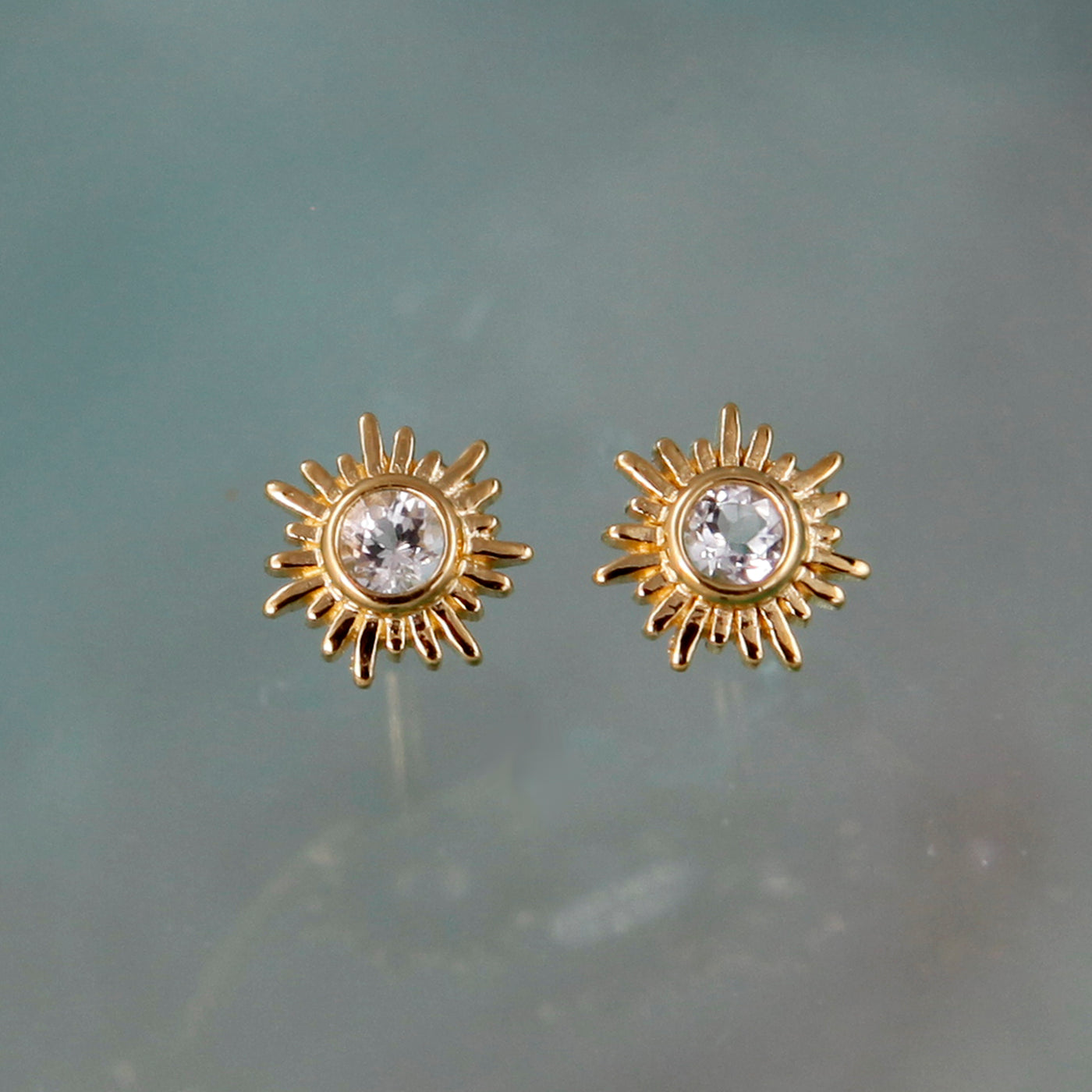 Image of Gold and White Topaz Sun Stud Earrings