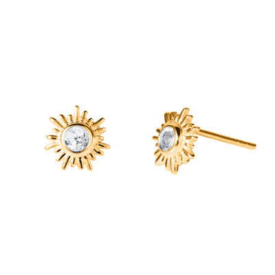 Photo of Gold and White Topaz Sun Stud Earrings