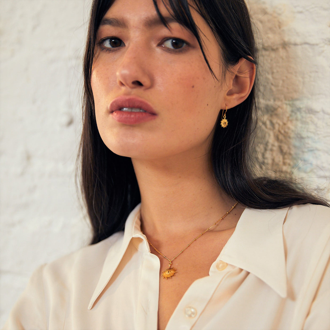 Model with Gold and Citrine Sun Necklace