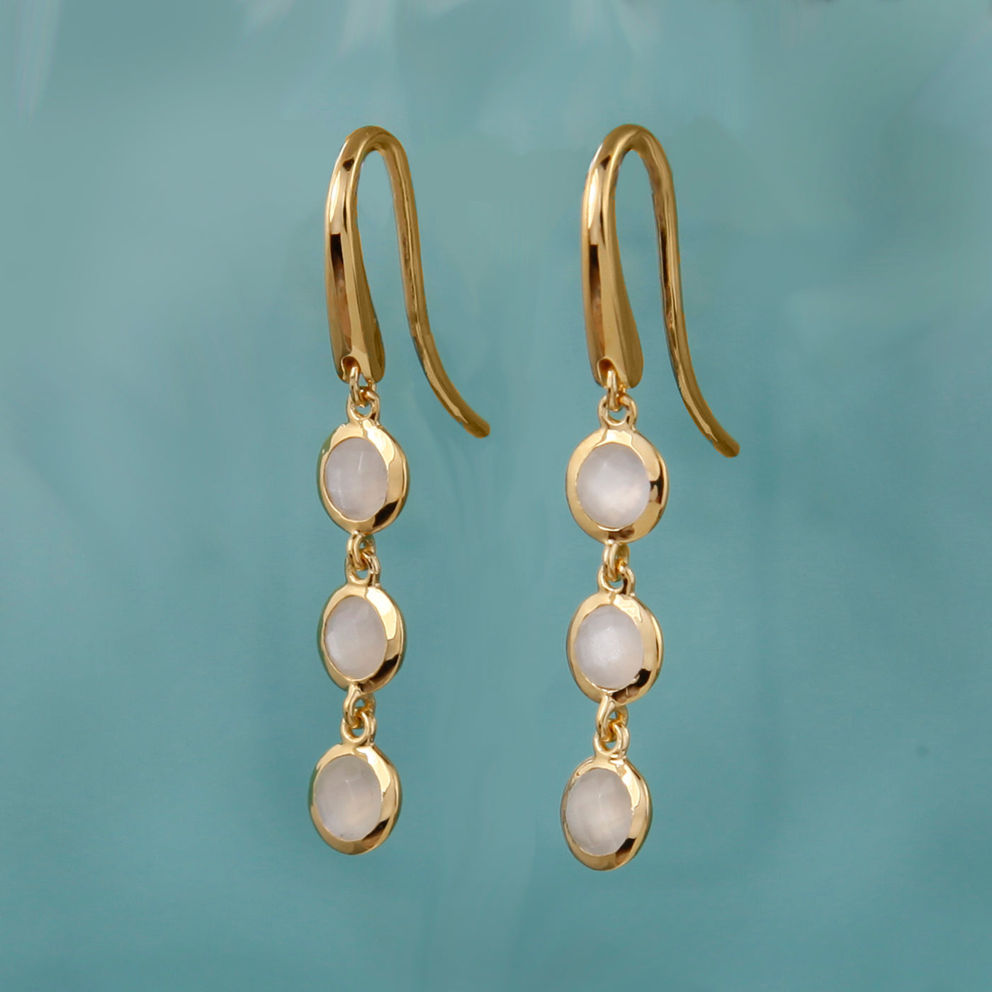 Image of Gold and Moonstone Triple Drop Earrings