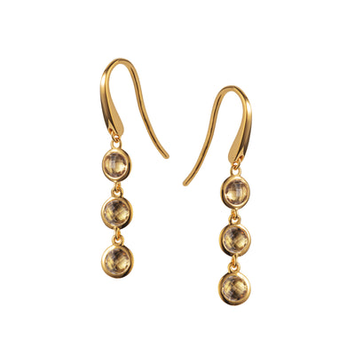 Image of Gold and Cognac Quartz Triple Drop Earrings
