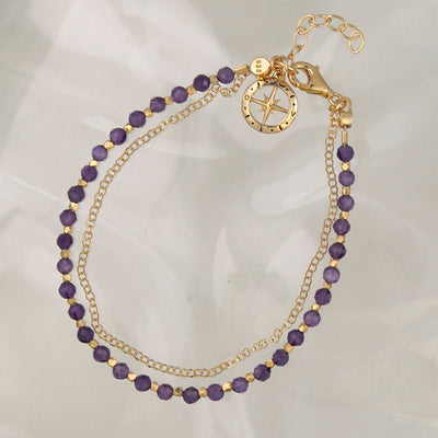 Gold Beaded Friendship Bracelet with Amethyst