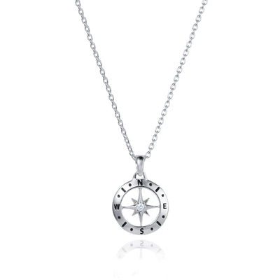 Image of Silver Compass Necklace With April Birthstone White Topaz