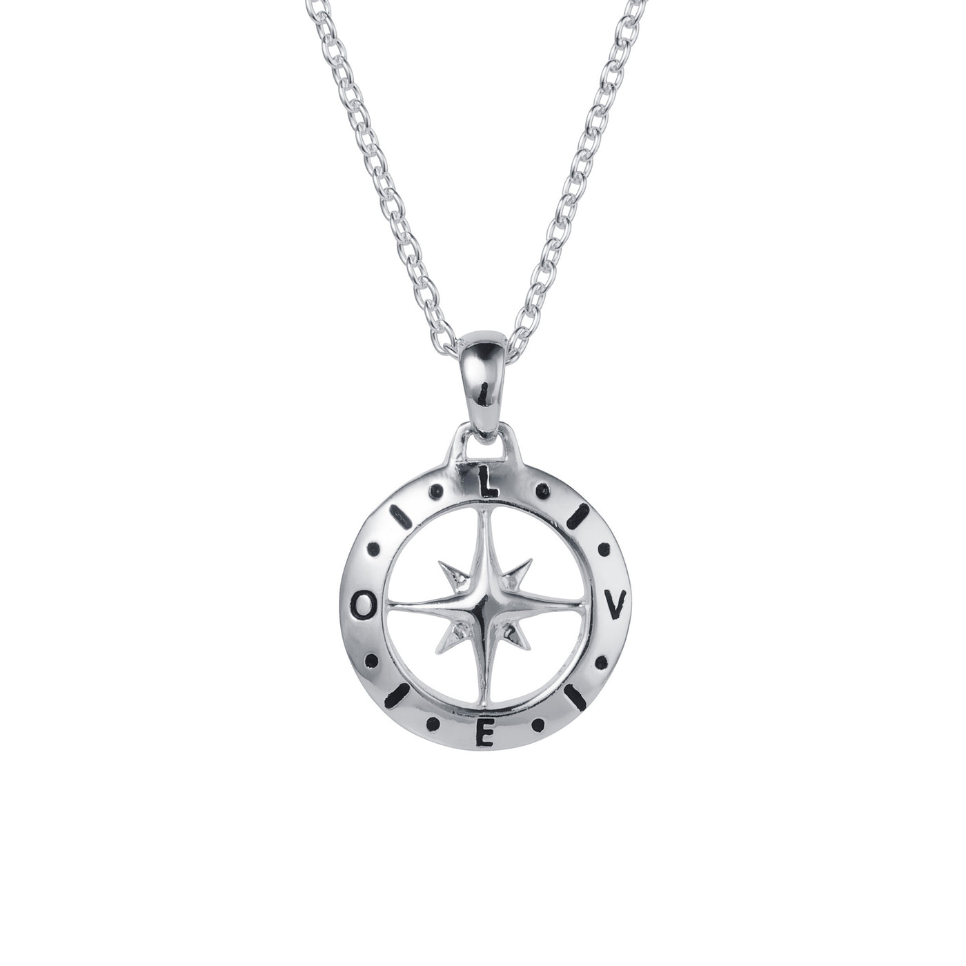 Image of Reverse Side of January Birthstone Compass Silver Necklace with Garnet