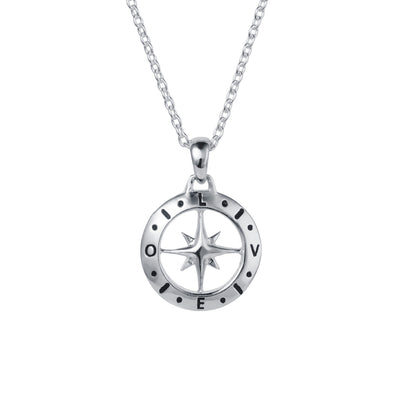 Silver Compass March Birthstone Aquamarine Necklace