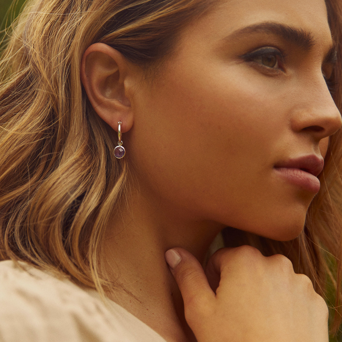 Silver Huggie Hoop Earrings With Amethyst Christin Ranger Christin