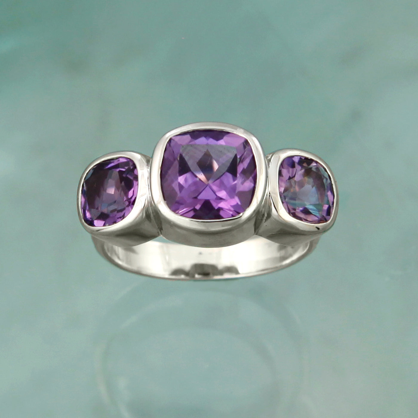 Image of Silver Ring Set With Cushion Cut Natural Amethyst
