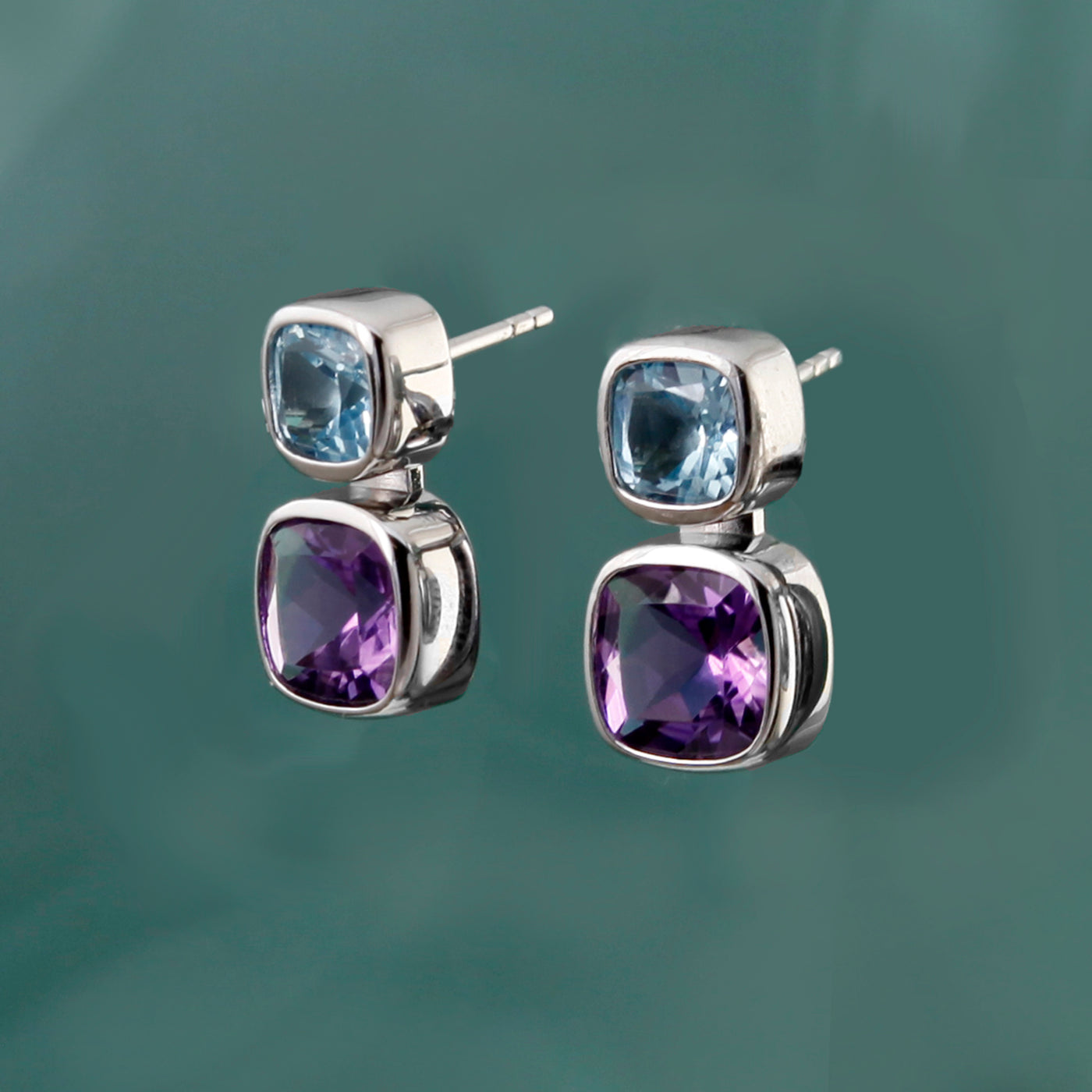 Photo of Silver Amethyst & Blue Topaz Stud Earrings