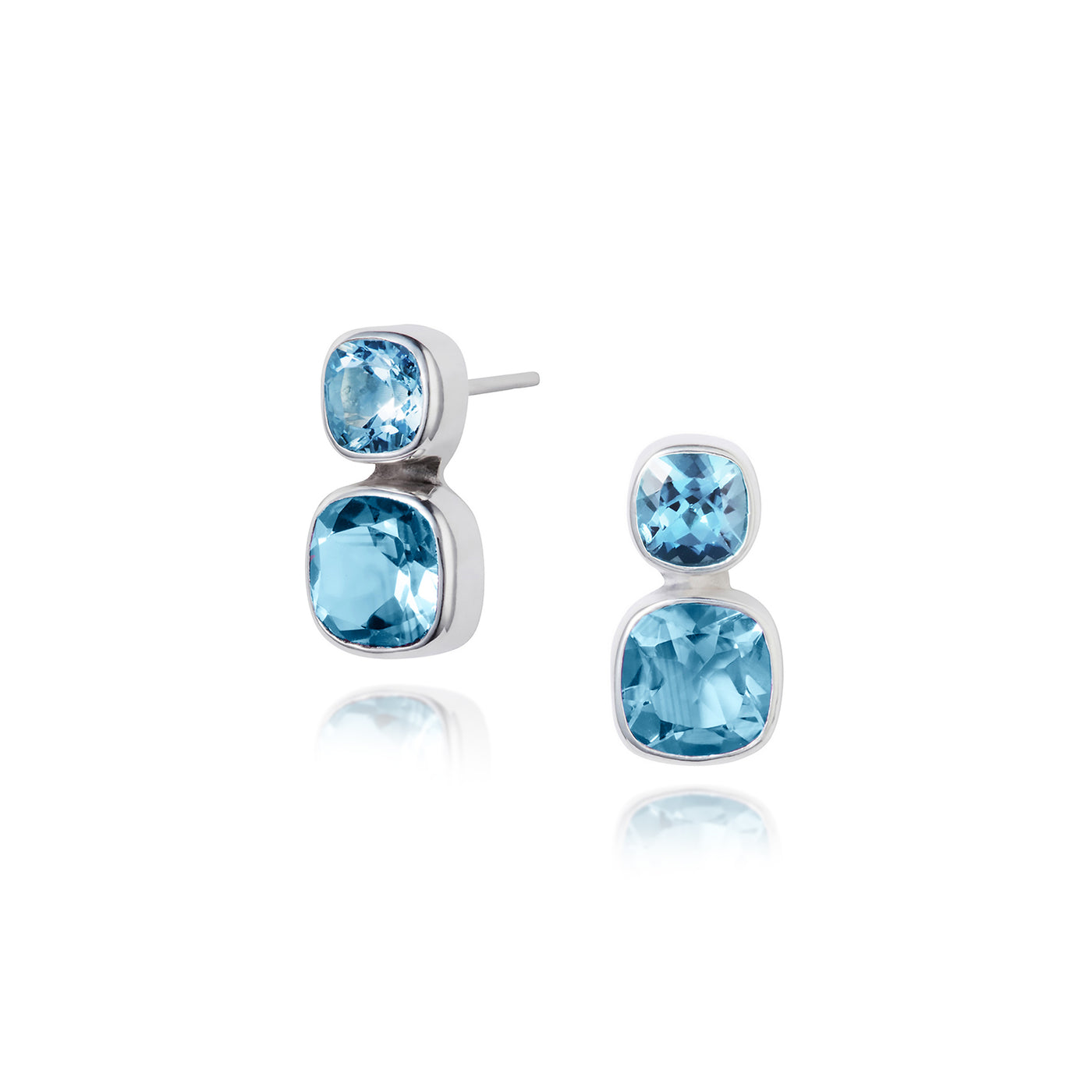 Silver Stud Earring With Natural Blue Topaz