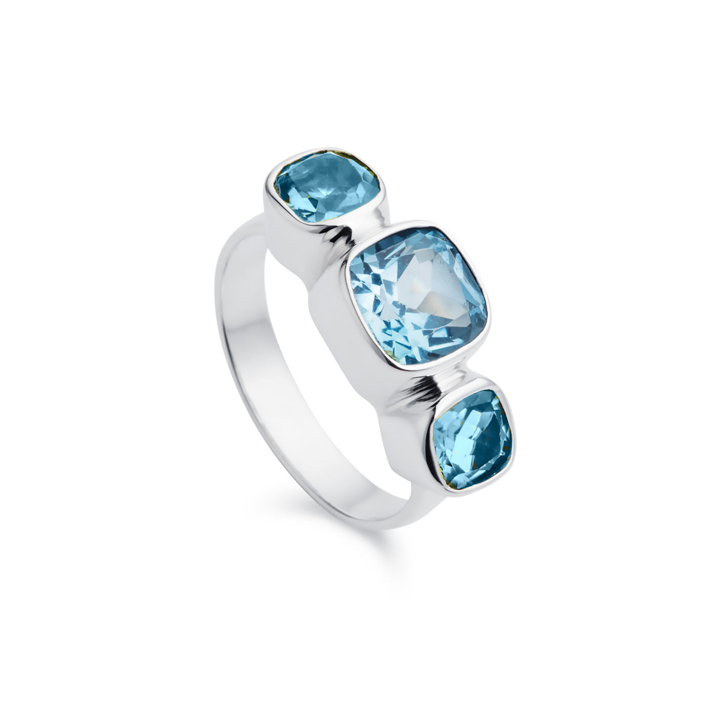 Image of Silver & Blue Topaz Three Stone Ring