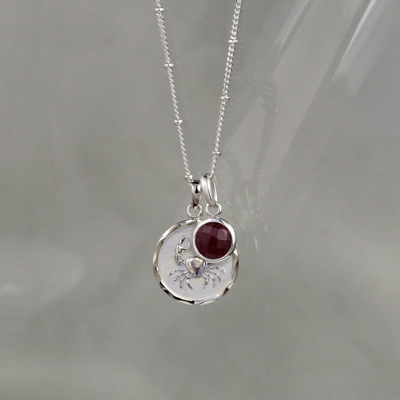 Photo of Silver Zodiac Necklace - Cancer with Ruby