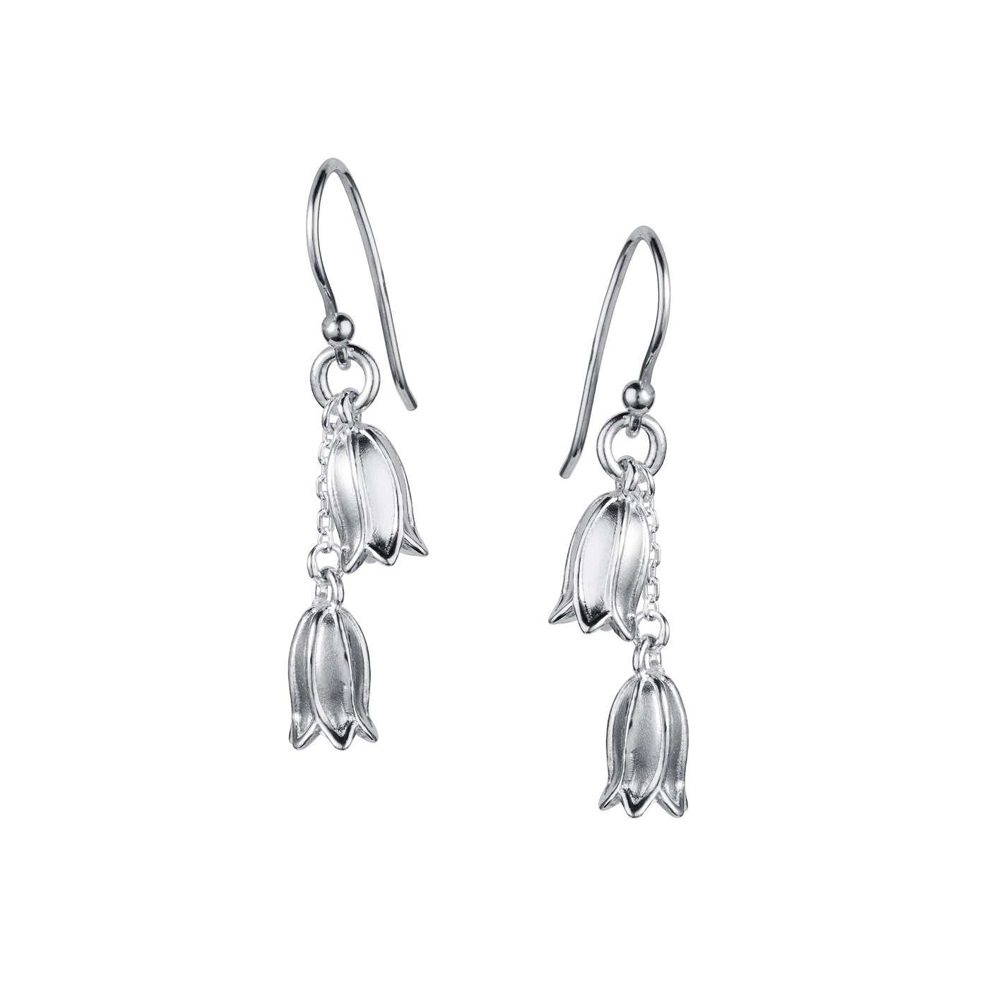 Photo of Double Silver Bluebell Flower Earrings
