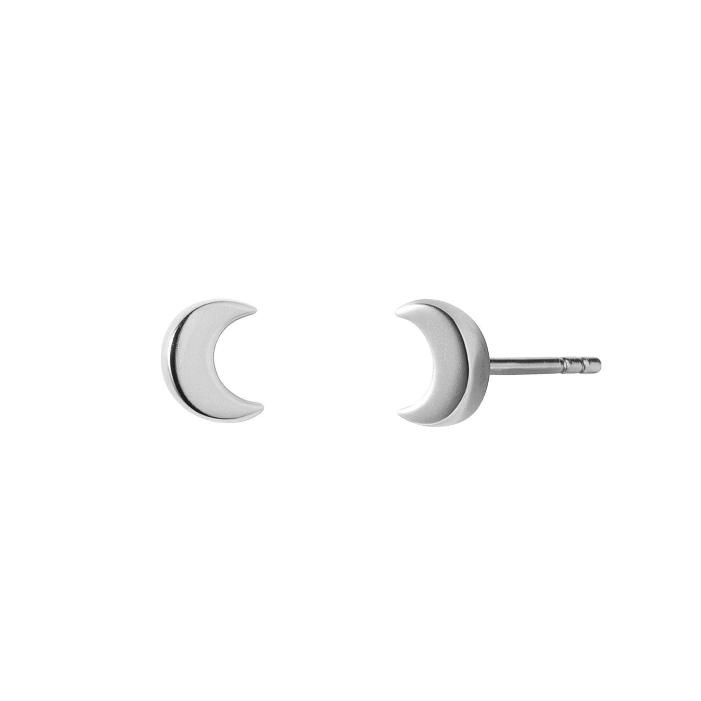 Silver Crescent Moon Stud Earring