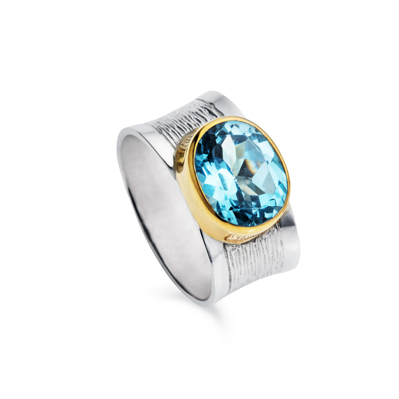 Photo of Large Blue Topaz Ring in Sterling Silver and 18k Gold Vermeil