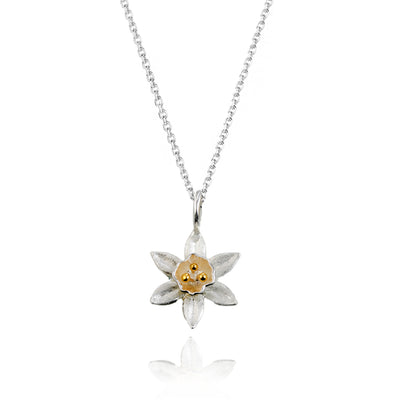 Daffodil Flower Necklace Pendant In Silver