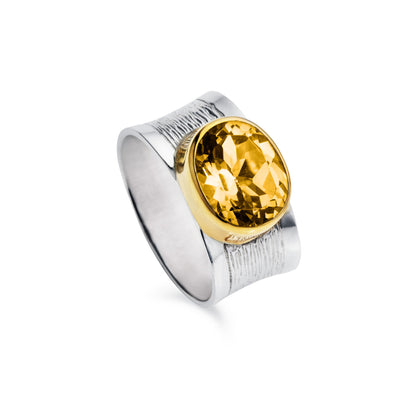 Image of Large Citrine Ring in Sterling Silver and 18k Gold Vermeil