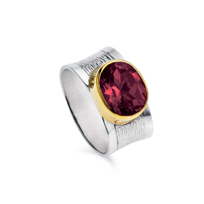 Photo of Large Garnet Ring in Sterling Silver and 18k Gold Vermeil