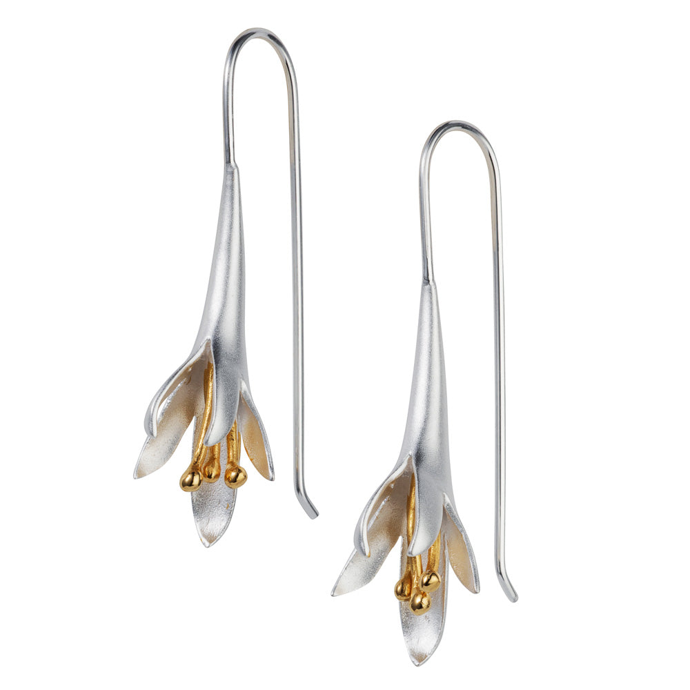 Fuchsia Flower Drop Earring in Silver & Gold Christin Ranger