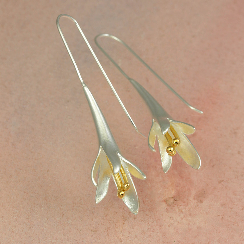 Fuchsia Flower Drop Earring in Silver & Gold Christin Ranger