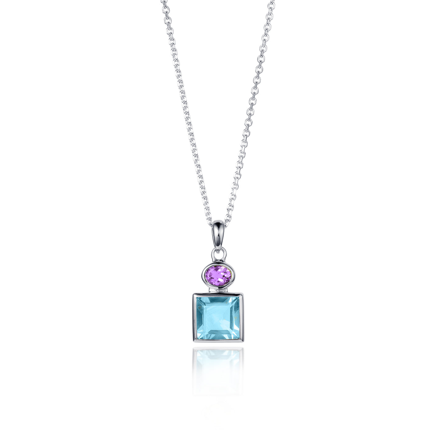 Silver Necklace Pendant With Natural Blue Topaz and Amethyst