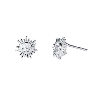 Image of Silver and White Topaz Sun Stud Earrings