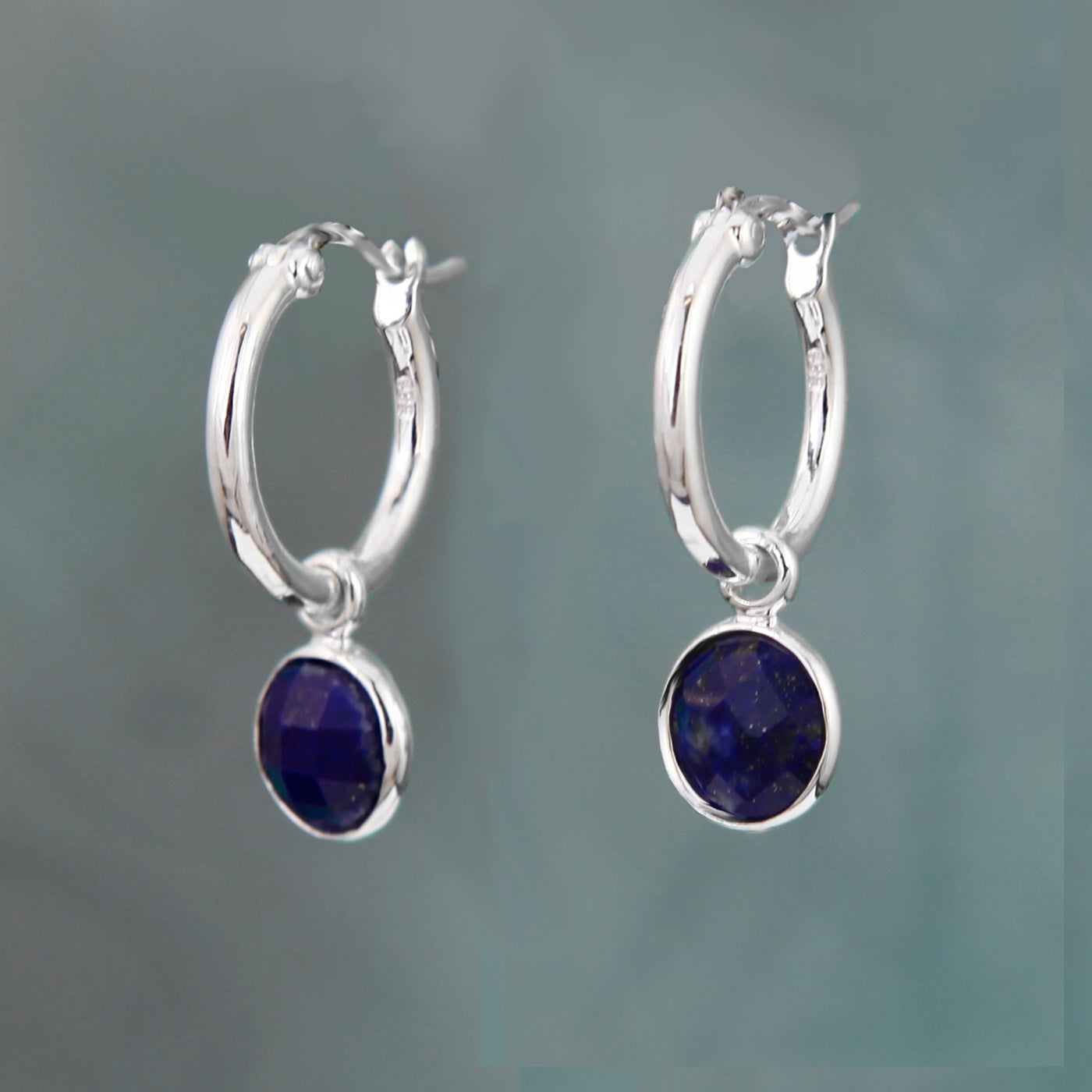 Photo of Silver and Lapis Lazuli Huggie Hoop Earrings