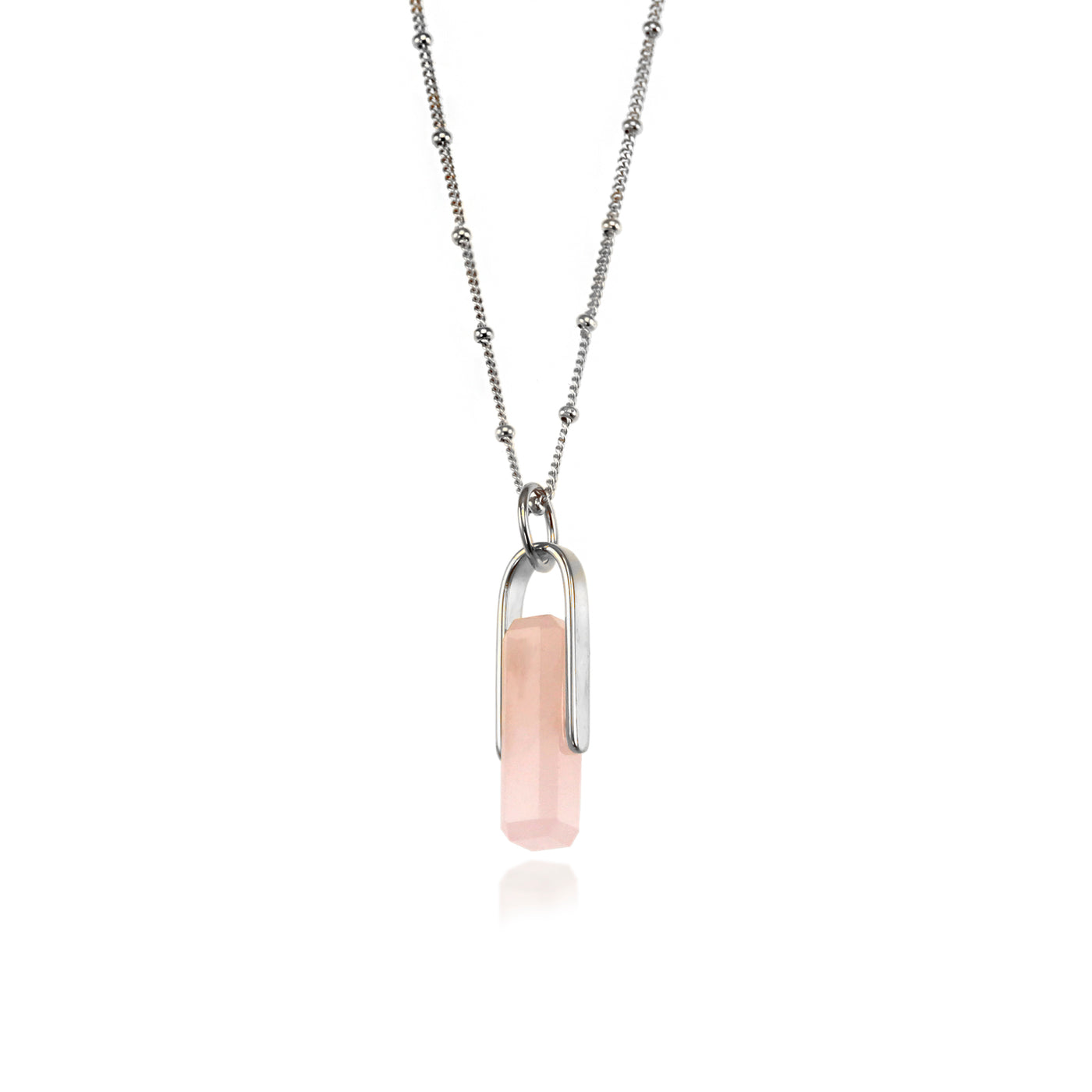 Silver And Natural Rose Quartz Necklace