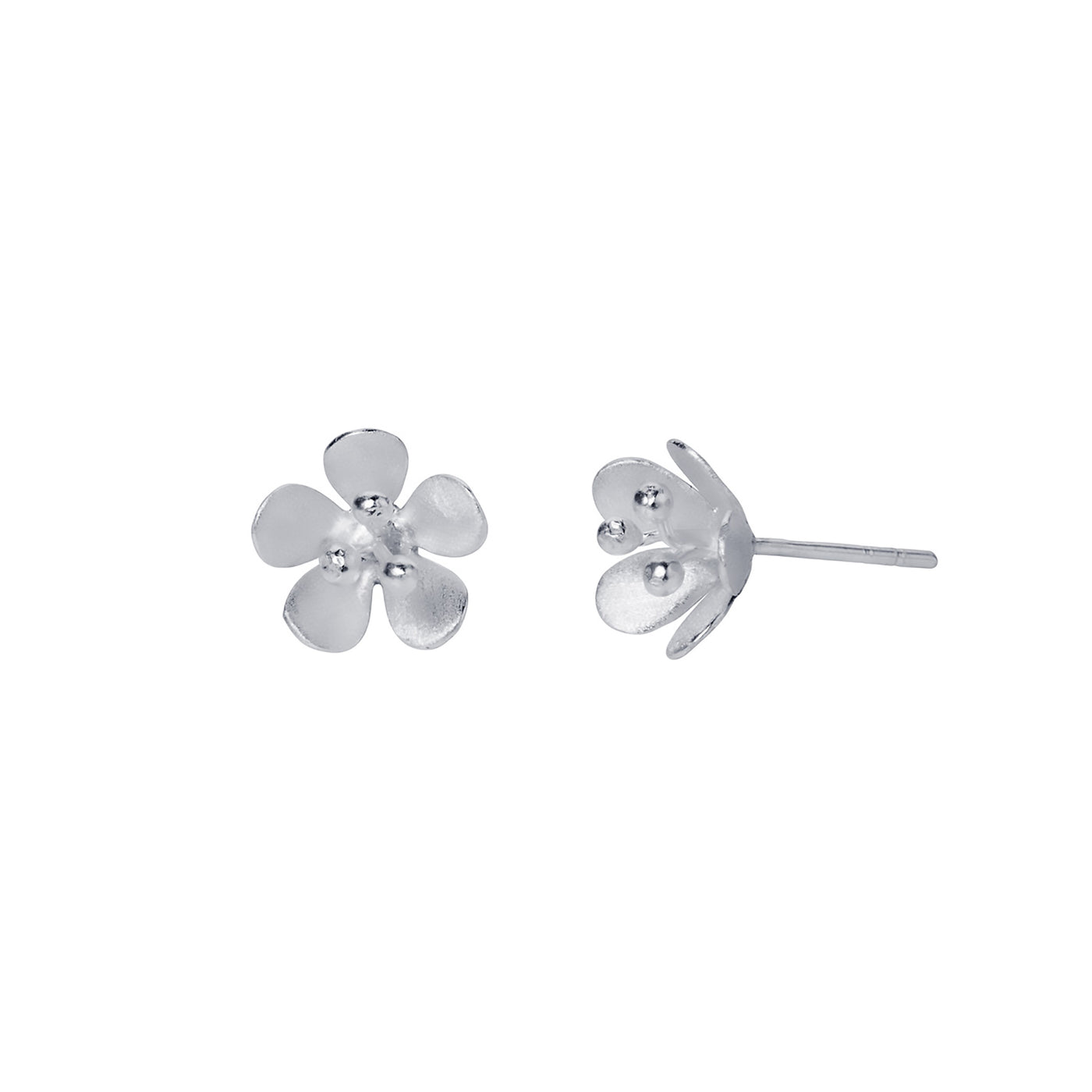 Photo of Satin Daisy Silver Flower Stud Earrings