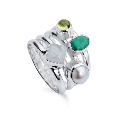 Image of Silver Cluster Ring with Emerald