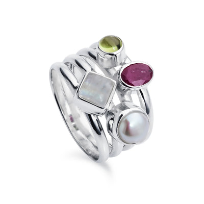 Image of Silver Cluster Ring With Ruby