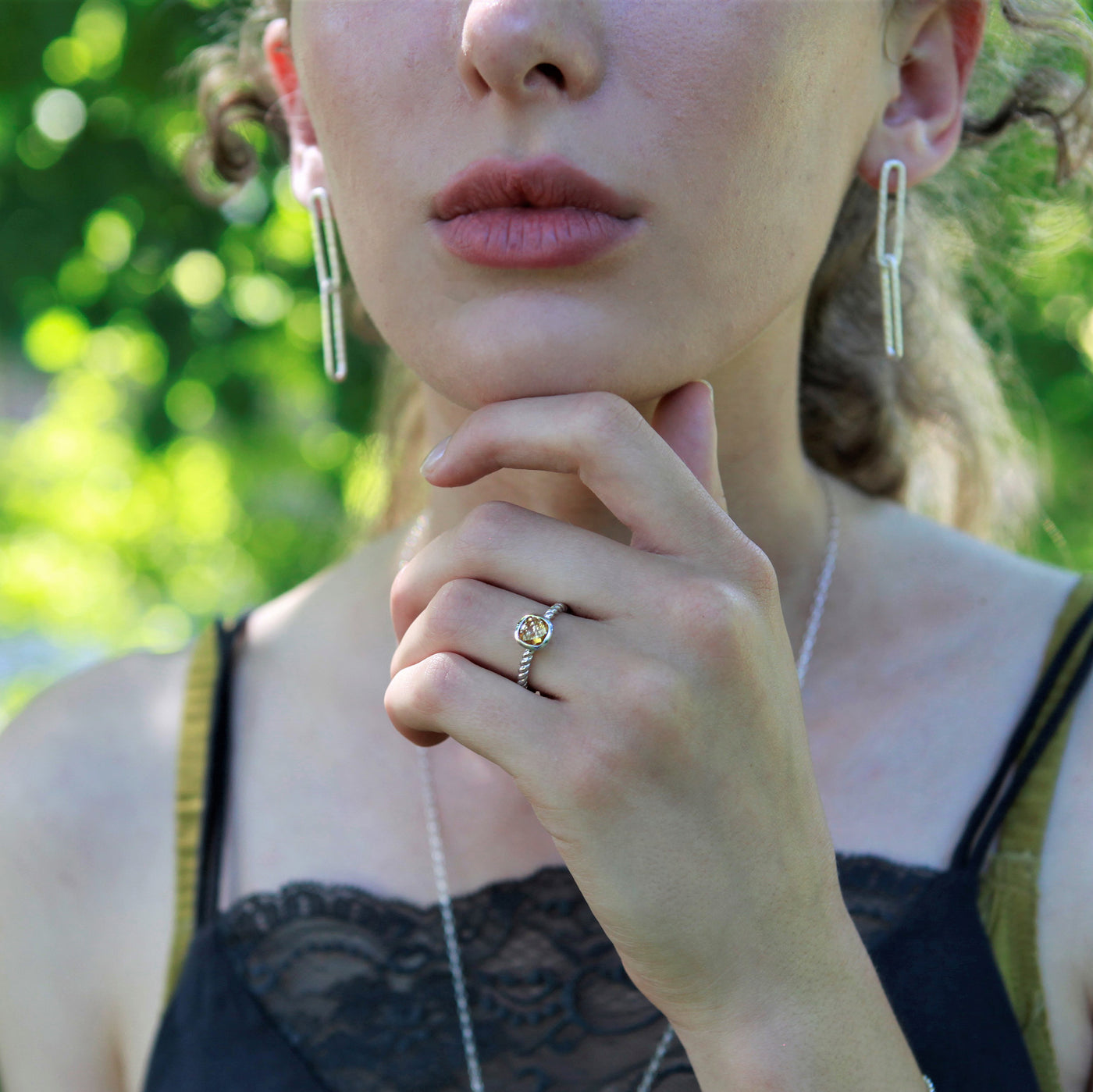 Model Wearing Citrine Silver Ring
