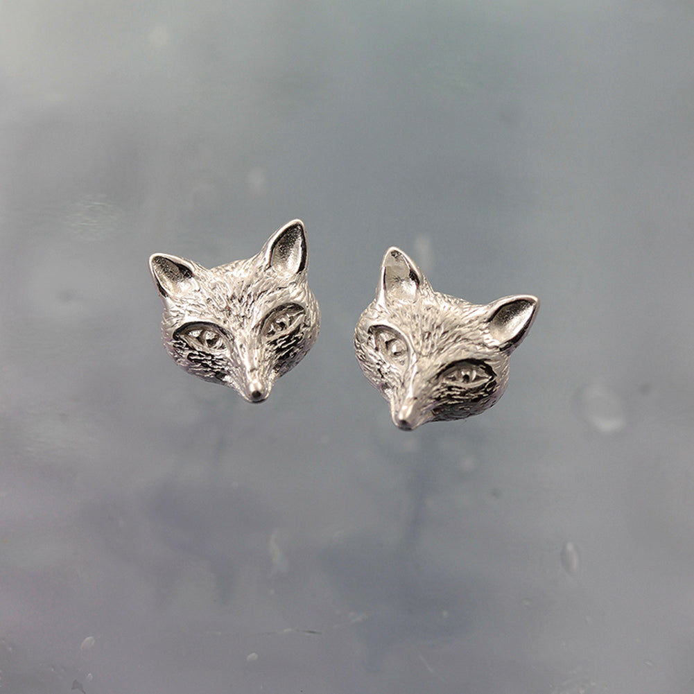 Silver Fox Head Stud Earrings
