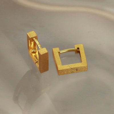 Image of Huggie Gold Square Hoop Earrings